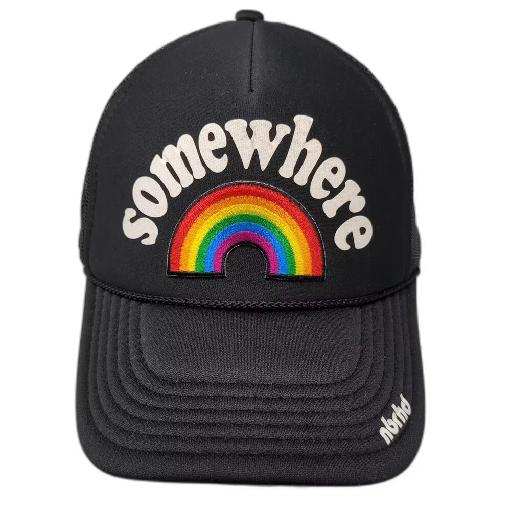 Neighborhood Trucker Hat Black White Rainbow Somewhere OS Snapback Adjustable